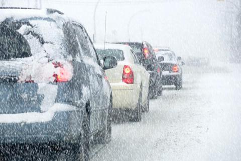 traffic in snowstorm